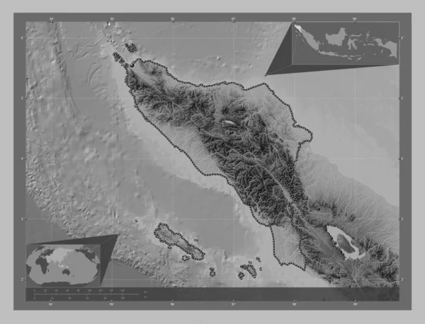Aceh Autonomiczna Prowincja Indonezji Mapa Wzniesień Skali Szarości Jeziorami Rzekami — Zdjęcie stockowe