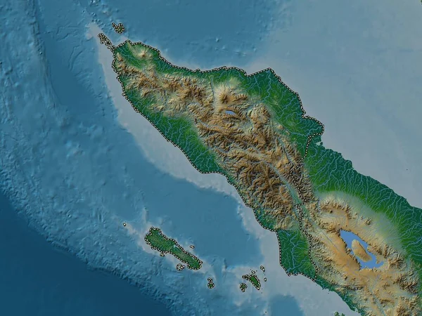 Aceh Den Autonoma Provinsen Indonesien Färgad Höjdkarta Med Sjöar Och — Stockfoto