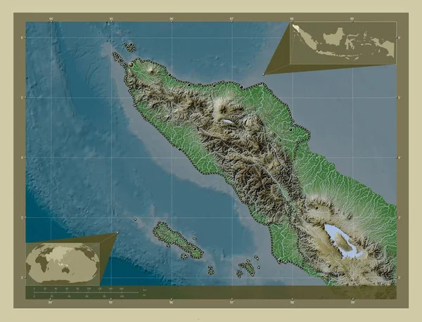 Aceh Autonomiczna Prowincja Indonezji Mapa Wzniesień Kolorowa Stylu Wiki Jeziorami — Zdjęcie stockowe