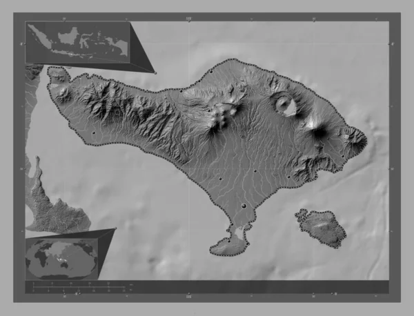 Bali Provincia Indonesia Mapa Elevación Bilevel Con Lagos Ríos Ubicaciones —  Fotos de Stock