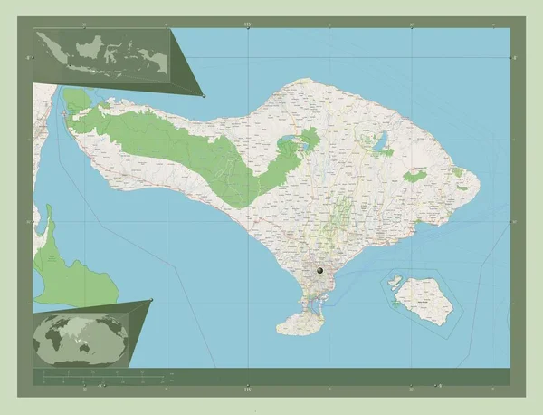 巴厘岛 印度尼西亚省 开放街道地图 角辅助位置图 — 图库照片