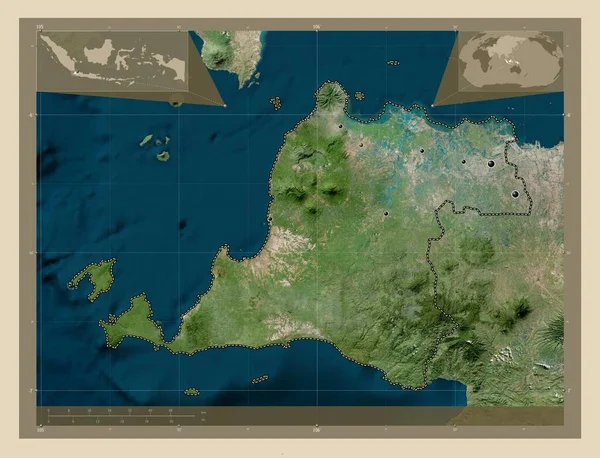 Banten Prowincja Indonezji Mapa Satelity Wysokiej Rozdzielczości Lokalizacje Dużych Miast — Zdjęcie stockowe