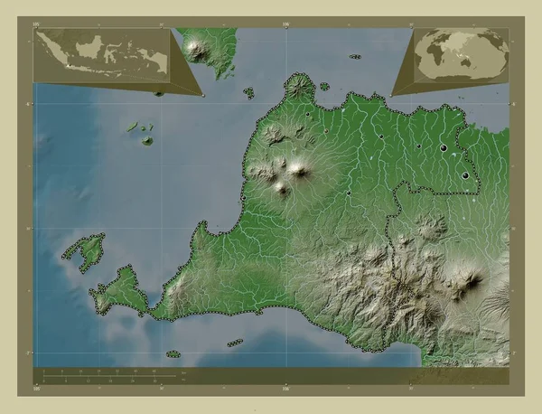 Banten Provincia Indonesia Mapa Elevación Coloreado Estilo Wiki Con Lagos —  Fotos de Stock