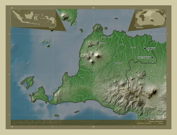 Banten Província Indonésia Mapa Elevação Colorido Estilo Wiki Com Lagos — Fotografia de Stock