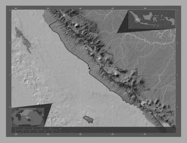 Bengkulu Provincie Indonesië Hoogteplattegrond Met Meren Rivieren Locaties Van Grote — Stockfoto