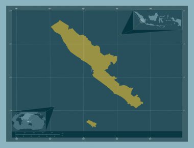 Bengkulu, Endonezya vilayeti. Katı renk şekli. Köşedeki yedek konum haritaları