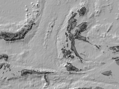 Maluku Utara, Endonezya vilayeti. Gölleri ve nehirleri olan çift seviyeli yükseklik haritası