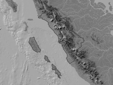 Sumatera Barat, Endonezya vilayeti. Gölleri ve nehirleri olan çift seviyeli yükseklik haritası