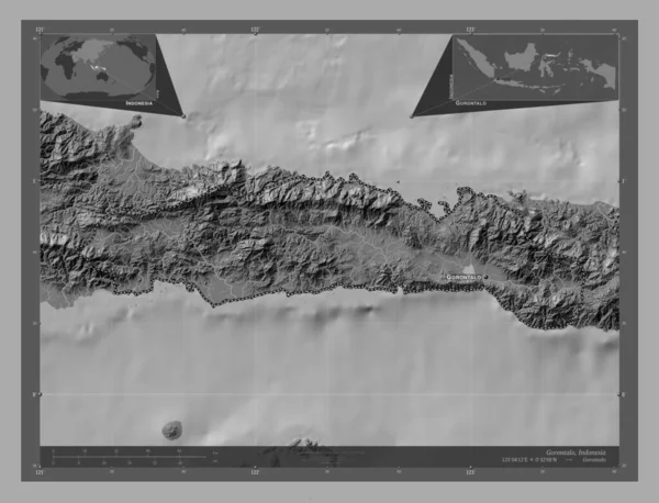 Gorontalo Provincie Indonésie Mapa Nadmořské Výšky Jezery Řekami Umístění Názvy — Stock fotografie