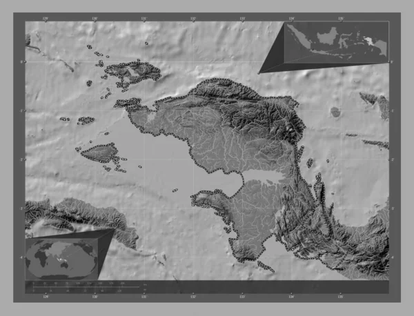Irian Jaya Barat Provincie Indonesië Hoogteplattegrond Met Meren Rivieren Hulplocatiekaarten — Stockfoto