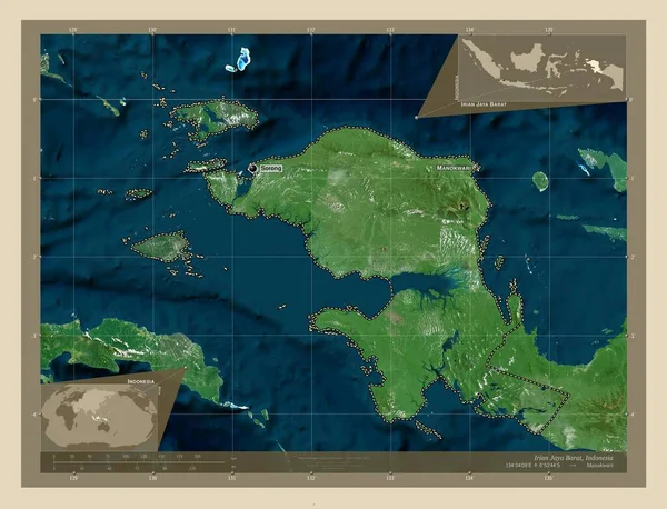 Irian Jaya Barat Επαρχία Της Ινδονησίας Υψηλής Ανάλυσης Δορυφορικός Χάρτης — Φωτογραφία Αρχείου