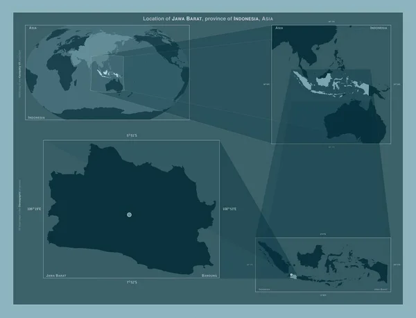 インドネシアの州 Jawa Barat 大規模な地図上の領域の位置を示しています しっかりとした背景にベクトルフレームとPng形状の構成 — ストック写真