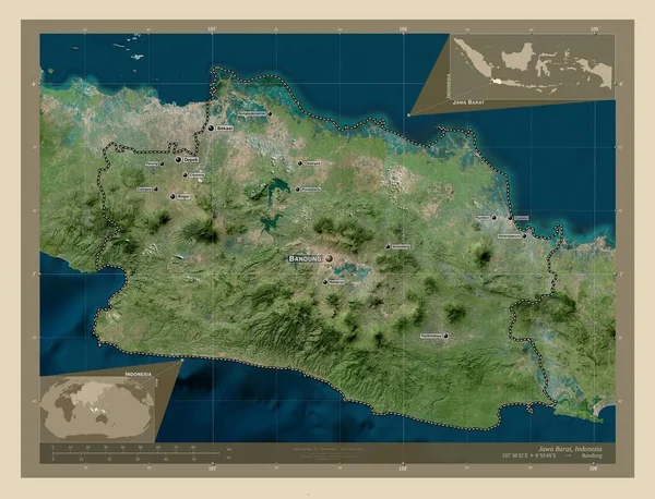 Jawa Barat Provincia Indonesia Mapa Satelital Alta Resolución Ubicaciones Nombres —  Fotos de Stock