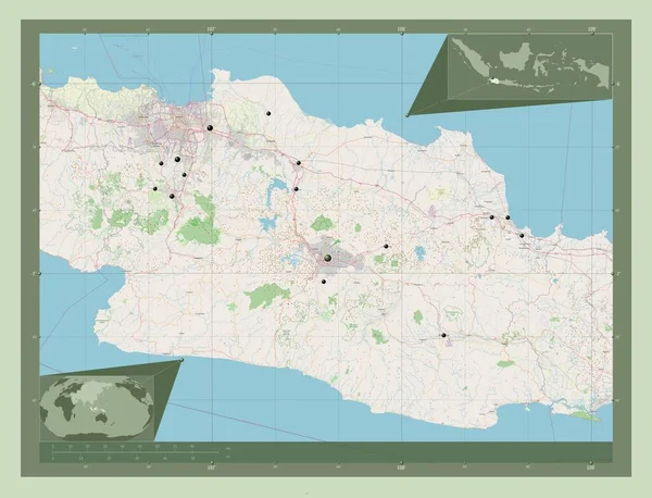 Jawa Barat Província Indonésia Abrir Mapa Rua Locais Das Principais — Fotografia de Stock