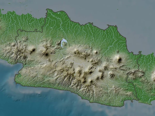 Jawa Barat Επαρχία Της Ινδονησίας Υψόμετρο Χάρτη Χρωματισμένο Wiki Στυλ — Φωτογραφία Αρχείου