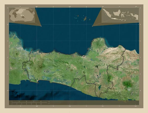 Jawa Tengah Miasto Indonezji Mapa Satelity Wysokiej Rozdzielczości Lokalizacje Dużych — Zdjęcie stockowe