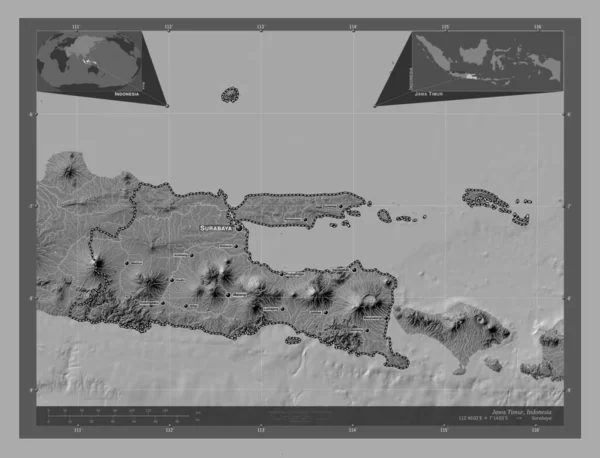 Jawa Timur Επαρχία Της Ινδονησίας Bilevel Υψομετρικός Χάρτης Λίμνες Και — Φωτογραφία Αρχείου