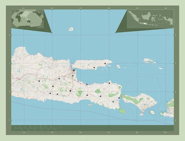 Jawa Timur Province Indonésie Ouvrir Carte Routière Emplacements Des Grandes — Photo