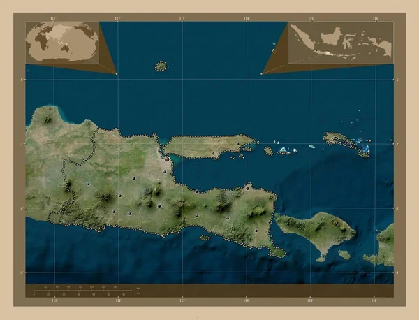 Jawa Timur Província Indonésia Mapa Satélite Baixa Resolução Locais Das — Fotografia de Stock