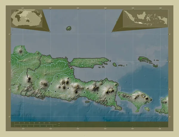 Jawa Timur Province Indonesia Elevation Map Colored Wiki Style Lakes — Stock Photo, Image