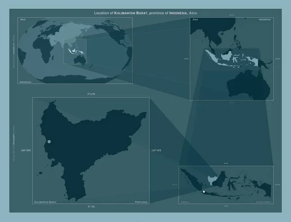 インドネシアのカリマンタン バラット州 大規模な地図上の領域の位置を示しています しっかりとした背景にベクトルフレームとPng形状の構成 — ストック写真