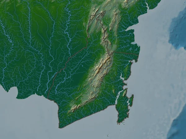 Kalimantan Selatan Prowincja Indonezji Kolorowa Mapa Wzniesień Jeziorami Rzekami — Zdjęcie stockowe
