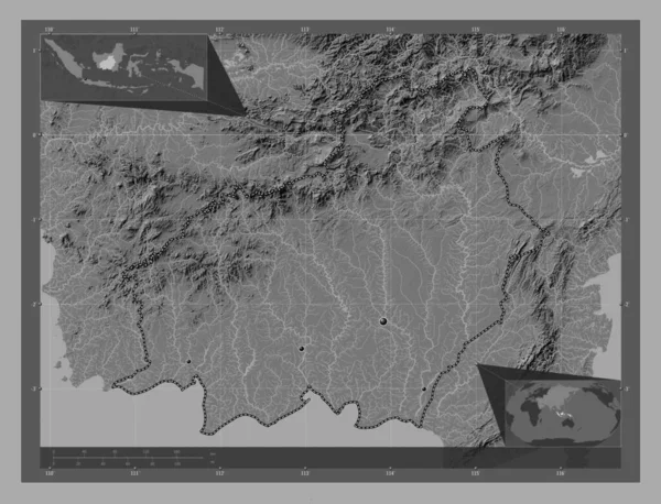 Kalimantan Tengah Prowincja Indonezji Dwupoziomowa Mapa Jeziorami Rzekami Lokalizacje Dużych — Zdjęcie stockowe