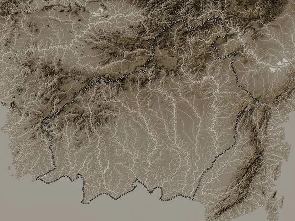 Kalimantan Tengah Provincia Indonesia Mapa Elevación Coloreado Tonos Sepia Con —  Fotos de Stock