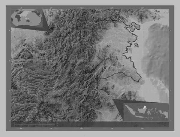 Калімантан Утара Індонезія Граймасштабна Мапа Висот Озерами Річками Розташування Великих — стокове фото