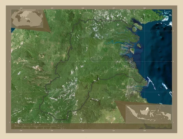 Kalimantan Utara Provinsen Indonesien Högupplöst Satellitkarta Hjälpkartor För Hörnen — Stockfoto