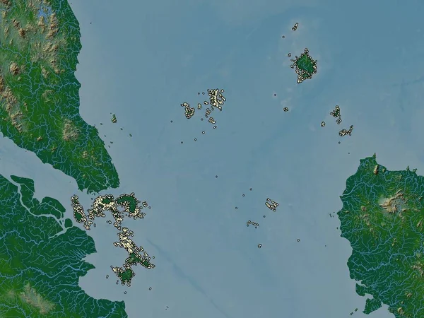 Kepulauan Riau Prowincja Indonezji Kolorowa Mapa Wzniesień Jeziorami Rzekami — Zdjęcie stockowe