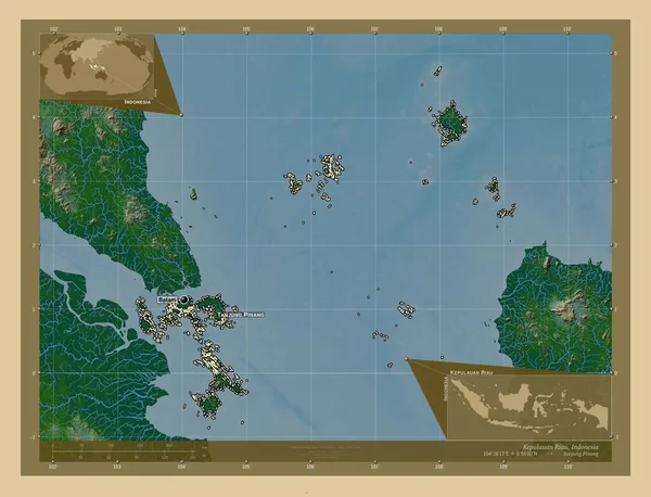 Kepulauan Riau Provincie Indonésie Barevná Mapa Jezery Řekami Umístění Názvy — Stock fotografie
