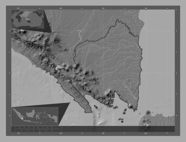 Lampung Provincia Indonesia Mapa Elevación Bilevel Con Lagos Ríos Mapas — Foto de Stock