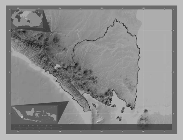 Lampung Provincia Indonesia Mapa Elevación Escala Grises Con Lagos Ríos — Foto de Stock