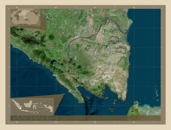 Lampung Prowincja Indonezji Mapa Satelity Wysokiej Rozdzielczości Pomocnicze Mapy Położenia — Zdjęcie stockowe