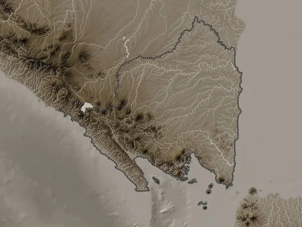 Lampung Provincia Indonesia Mapa Elevación Coloreado Tonos Sepia Con Lagos —  Fotos de Stock