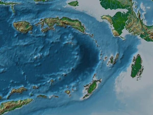 Maluku Indonésie Barevná Mapa Jezery Řekami — Stock fotografie