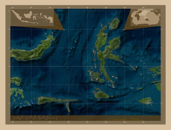 Maluku Utara Província Indonésia Mapa Satélite Baixa Resolução Locais Das — Fotografia de Stock