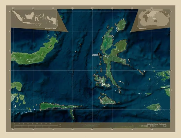 Maluku Utara Provinz Indonesien Hochauflösende Satellitenkarte Orte Und Namen Der — Stockfoto