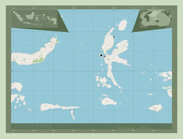 Maluku Utara Província Indonésia Abrir Mapa Rua Locais Das Principais — Fotografia de Stock