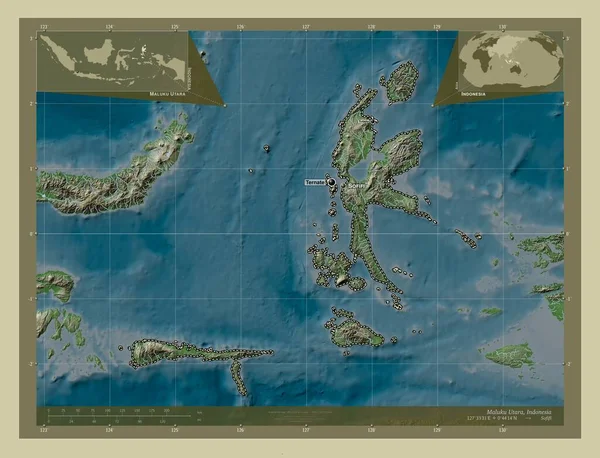 Малуку Утара Провинция Индонезия Карта Высоты Окрашенная Вики Стиле Озерами — стоковое фото