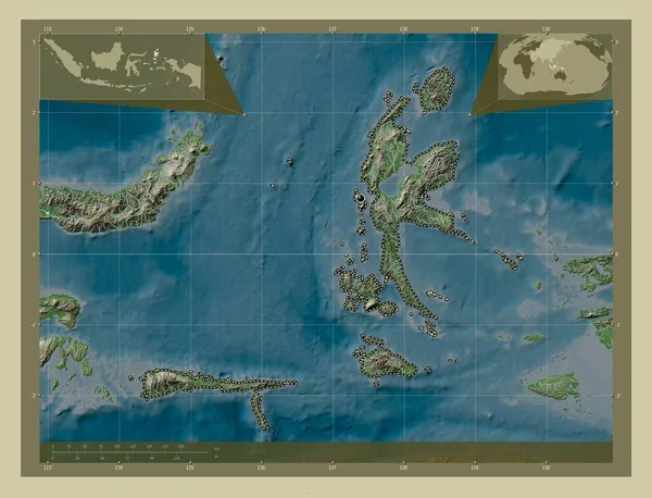 Maluku Utara Provincia Dell Indonesia Mappa Elevazione Colorata Stile Wiki — Foto Stock