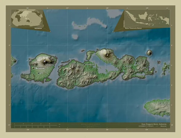 Nusa Tenggara Barat Prowincja Indonezji Mapa Wzniesień Kolorowa Stylu Wiki — Zdjęcie stockowe