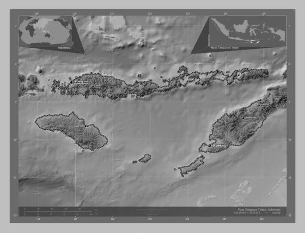 Nusa Tenggara Timur Província Indonésia Mapa Elevação Escala Cinza Com — Fotografia de Stock