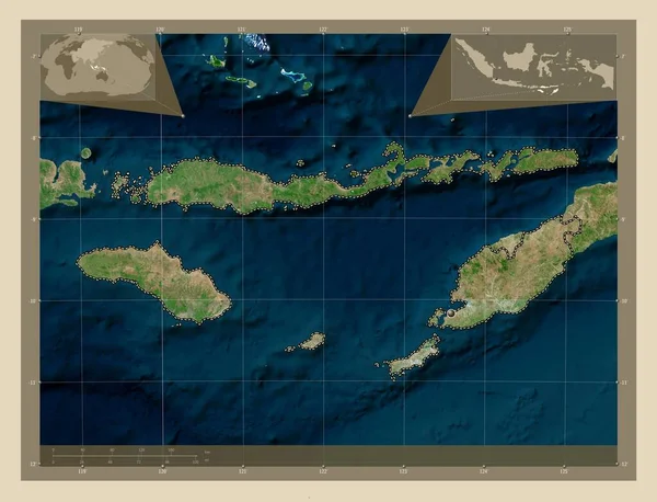 ヌサテンガラ ティムール インドネシアの州 高解像度衛星地図 コーナー補助位置図 — ストック写真