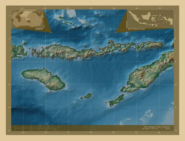 Nusa Tenggara Timur Provincia Indonesia Mappa Elevazione Colorata Con Laghi — Foto Stock