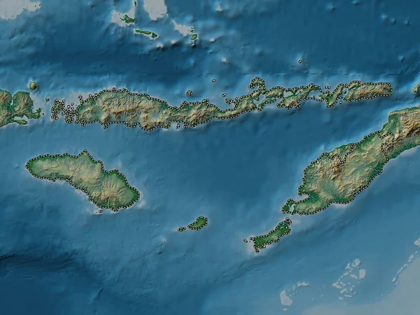 Nusa Tenggara Timur Prowincja Indonezji Kolorowa Mapa Wzniesień Jeziorami Rzekami — Zdjęcie stockowe