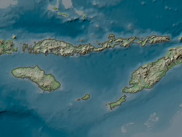 Nusa Tenggara Timur Provinsen Indonesien Höjd Karta Färgad Wiki Stil — Stockfoto