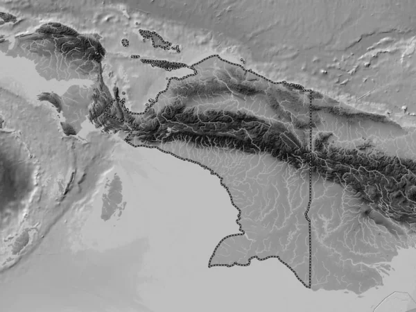 Papua Prowincja Indonezji Mapa Wzniesień Skali Szarości Jeziorami Rzekami — Zdjęcie stockowe