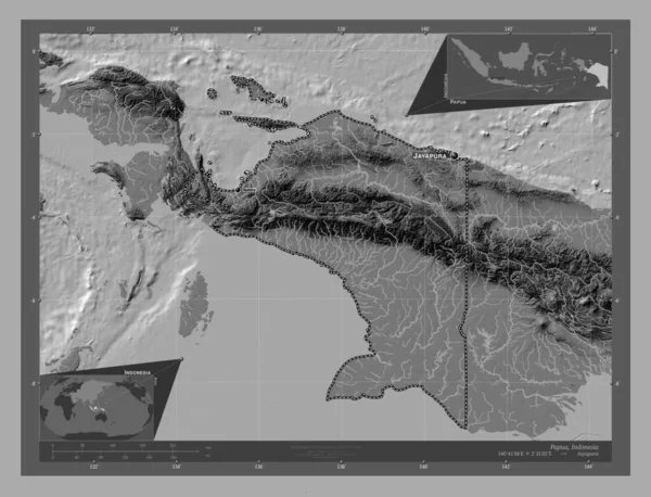 Papua Indonésie Mapa Nadmořské Výšky Jezery Řekami Umístění Názvy Velkých — Stock fotografie